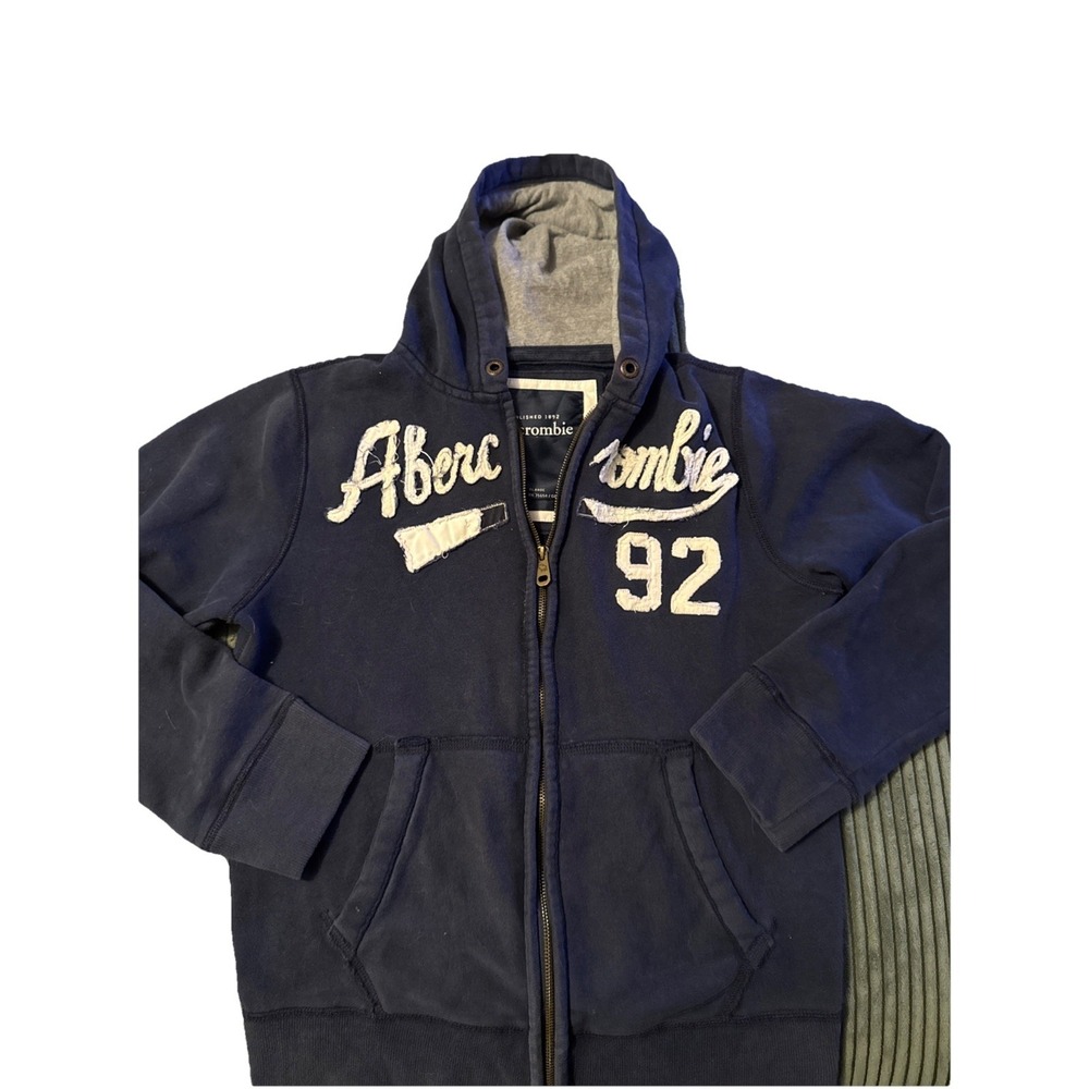Vntg Abercrombie And Fitch Hoodie Kids Xl Lined Hood Full Zip Y2K Blue Script